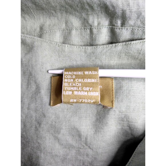 E Woman Linen Cotton Sleeveless Shirt Dress Green Shift Sz M Medium Midi Buttons - Picture 11 of 11